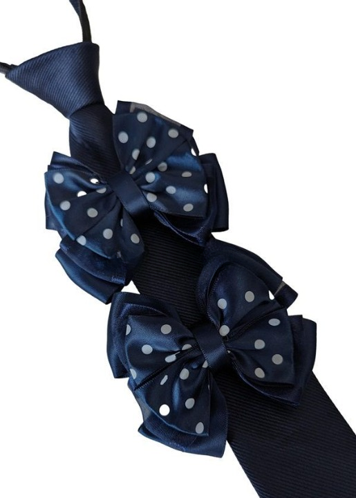 Childs Premium Showing Bows and Tie Set - Navy Polka Dot